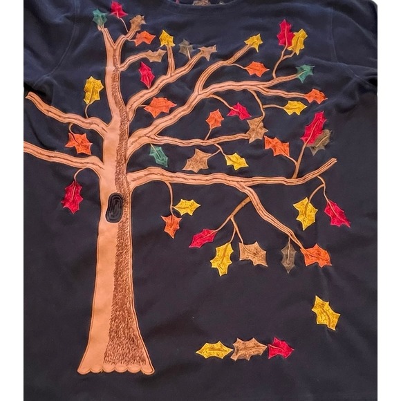 Bechamel Embroidered Leaves Fall Colors Women's Top Large Cotton Tree Halloween - Picture 1 of 11
